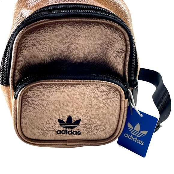 Adidas backpack small rose gold metallic faux leather
